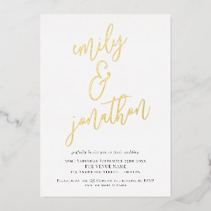 Elegant Script Names QR Code Wedding Real Foil