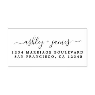 Elegant Script Names Wedding Return Address Rubber Stamp
