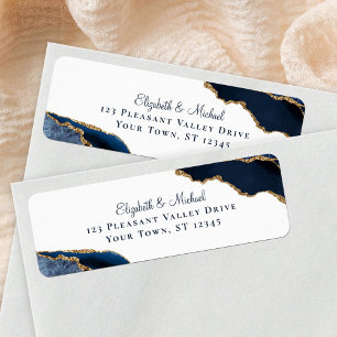 Elegant Script Navy Agate Wedding Return Address