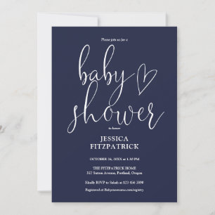 Elegant Script Navy Blue All In One Baby Shower Invitation