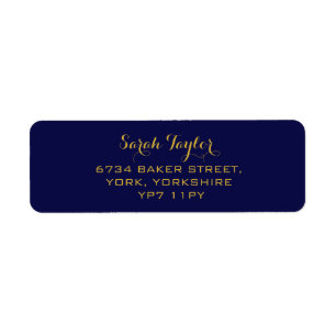 Elegant Script Navy Blue and Gold Name Label 