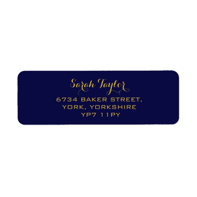 Elegant Script Navy Blue and Gold Name Label  (Front)