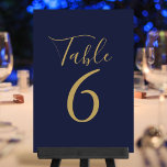 Elegant Script Navy Blue And Gold Table Numbers<br><div class="desc">These elegant navy blue and gold table numbers can be personalised in chic gold lettering. Designed by Thisisnotme©</div>