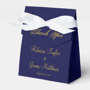 Elegant Script Navy Blue & Gold Wedding Thank You Favour Box