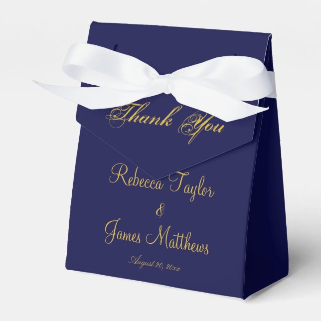 Elegant Script Navy Blue & Gold Wedding Thank You  Favour Box (Front Side)