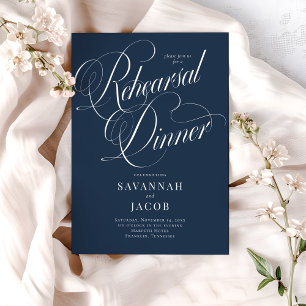 Elegant Script Navy Blue Rehearsal Dinner Invitation