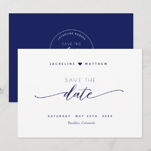 Elegant Script, Navy Blue Simple Wedding Save The Date