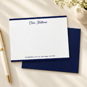 Elegant Script Navy Blue Stationery Border Card