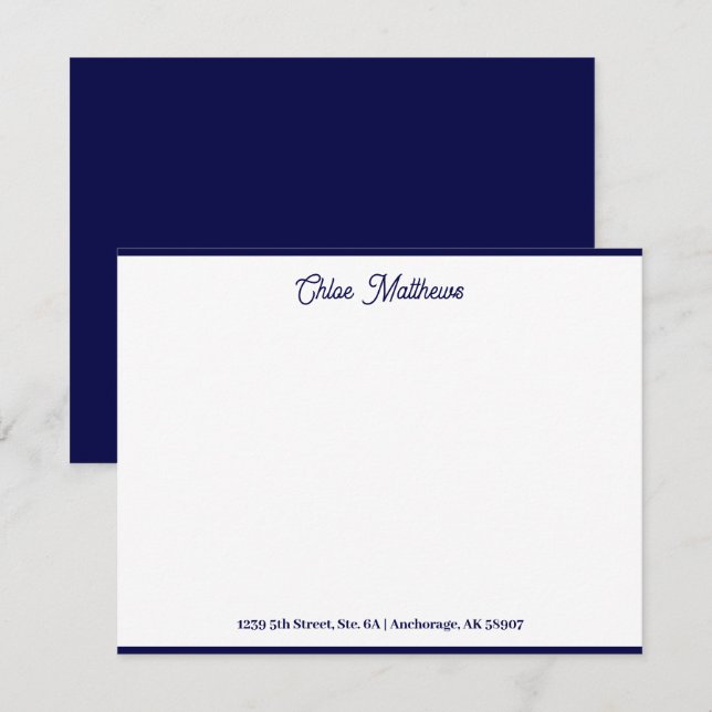 Elegant Script Navy Blue Stationery Border  Card (Front/Back)