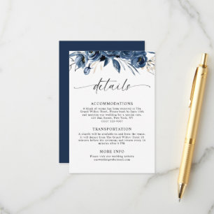 Elegant Script Navy Blue Wedding Details Classic Enclosure Card