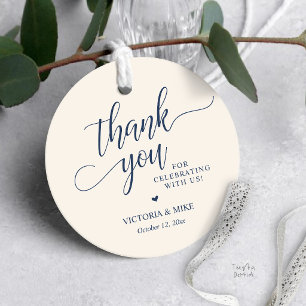 Elegant Script Navy Blue Wedding Favour Thank you Tags