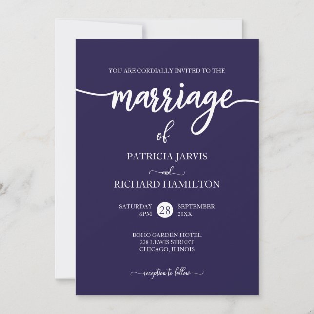 Elegant Script Navy Blue Wedding Invitation (Front)