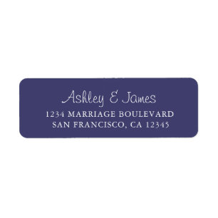 Elegant Script Navy Blue Wedding Return Address