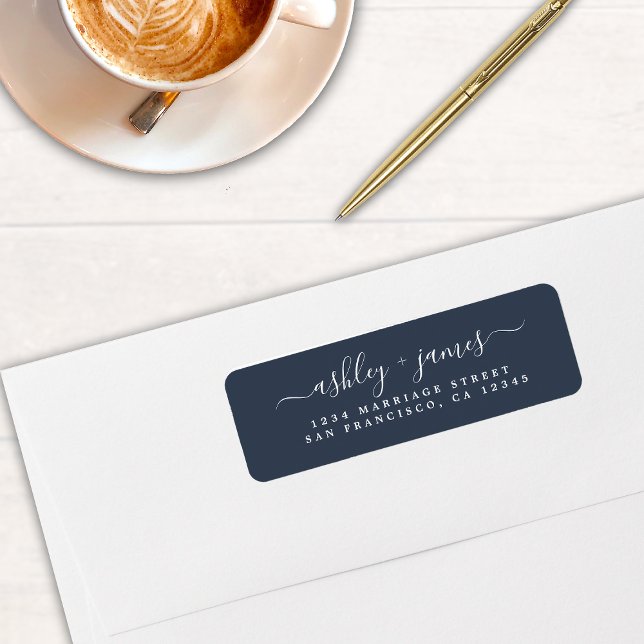 Elegant Script Navy Blue Wedding Return Address (Creator Uploaded)