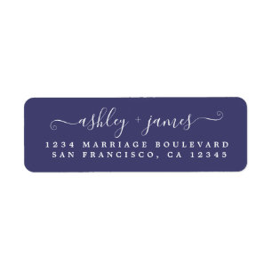 Elegant Script Navy Blue Wedding Return Address