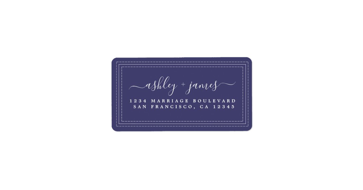 Elegant Script Navy Blue Wedding Return Address Label | Zazzle
