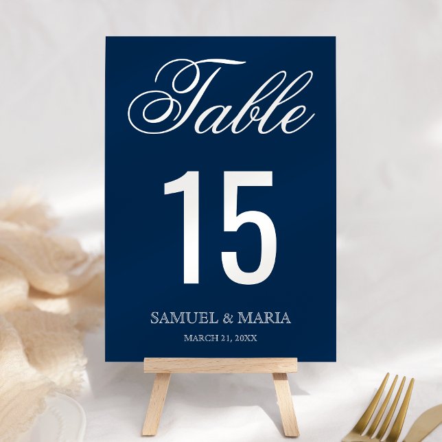 Elegant Script Navy Blue Wedding Table Number (Creator Uploaded)