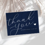 elegant script navy blue wedding thank you card<br><div class="desc">A modern wedding thank you card with a wonderful white script on navy blue colour.  Add a personal thank you message to your guests.</div>