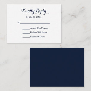 Elegant Script Navy Blue White RSVP Card