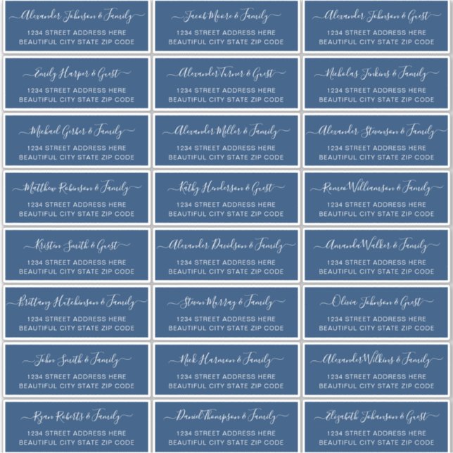 Elegant Script Navy White Wedding Guest Address (Front)