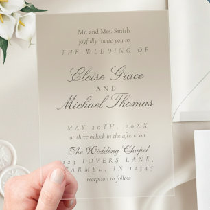 Elegant Script Neutral Tan Gradient Wedding Acrylic Invitations
