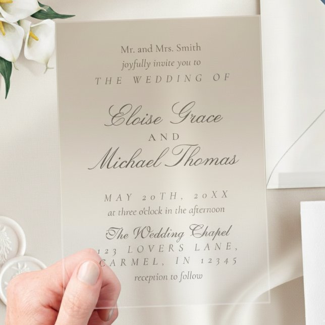 Elegant Script Neutral Tan Gradient Wedding Acrylic Invitations (Invite guests to your big day with this Elegant Script Gradient Wedding Acrylic Invitation!)