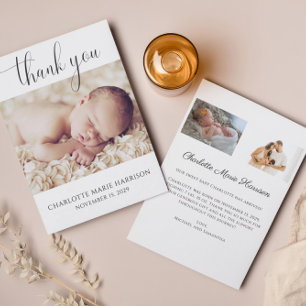 Elegant Script New Baby Announcement Photo Card