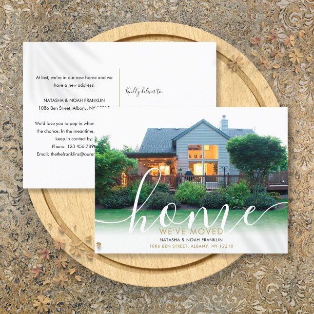 Elegant Script New Home Photo We've Moved  Announcement Postcard (Elegant Script New Home Photo We've Moved Announcement Postcard)