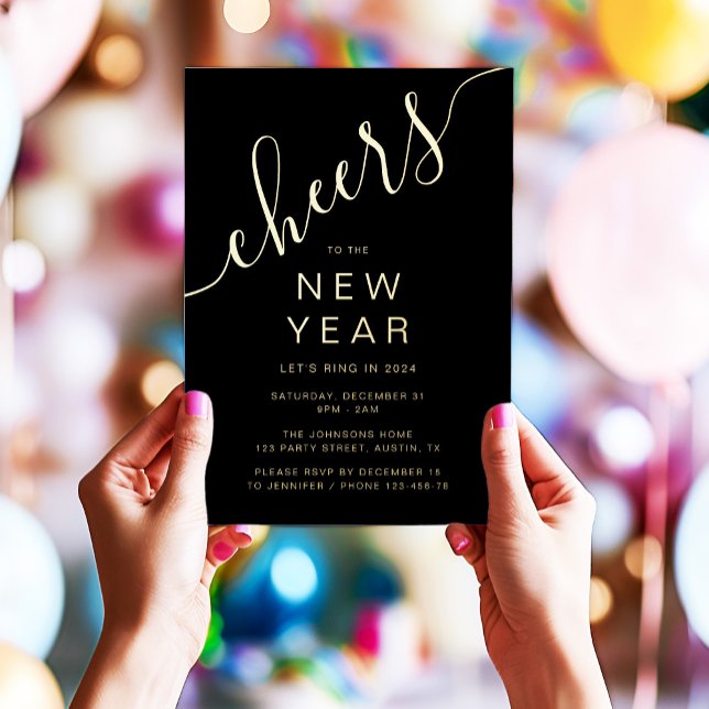 Elegant Script New Year Party Gold (Elegant Script New Year's Eve Party Gold Foil Invitation)