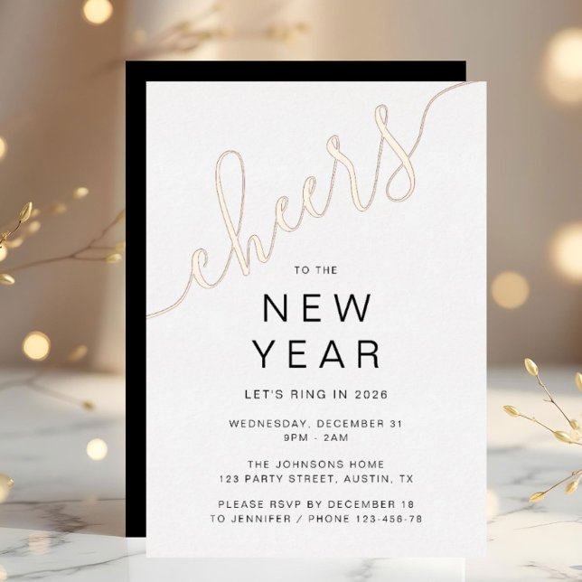 Elegant Script New Year Party Rose Gold (Elegant Script New Year Party Rose Gold Foil Invitation)