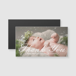 Elegant Script Newborn Baby Photo Thank You magnet