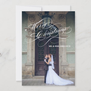 Elegant Script Newly Married Holiday Photo Card