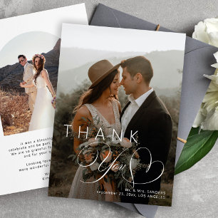 Elegant script newlyweds wedding photo thank you invitation