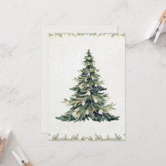 Elegant Script Non Photo Christmas Tree Watercolor Card