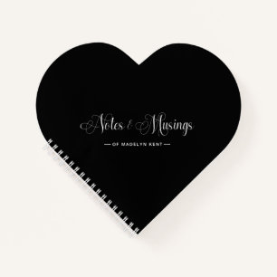 Elegant Script Notes & Musings Heart Black Notebook