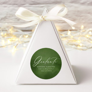 Elegant Script Olive Green Watercolor Graduation Classic Round Sticker