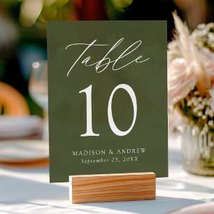 Elegant Script Olive Green Wedding Table Number Acrylic Sign