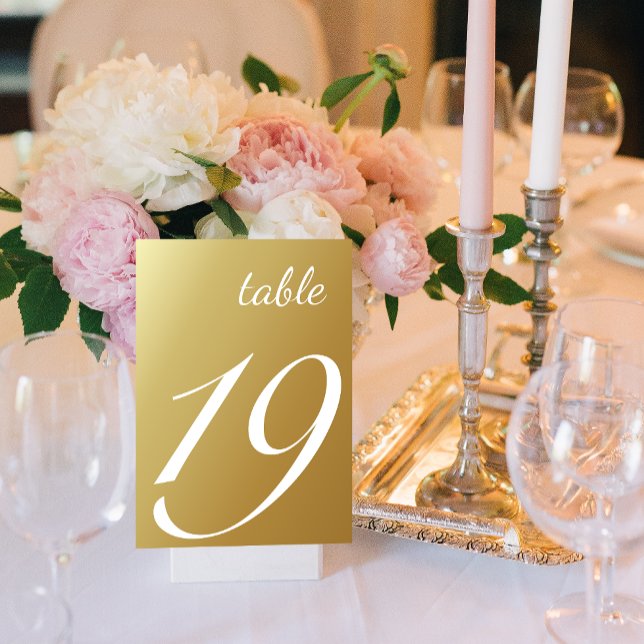 Elegant Script Ombre Gold Wedding Table Number (Elegant Modern Champagne Gold Wedding Table Number Cards)