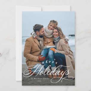 Elegant script one-photo vertical holiday card