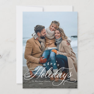 Elegant script one-photo vertical holiday card
