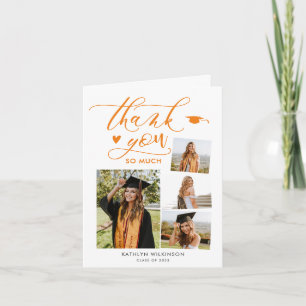 Elegant Script Orange 4 Photo College Graduation Thank You Card