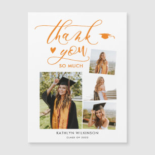 Elegant Script Orange 4 Photo Graduation Thank You