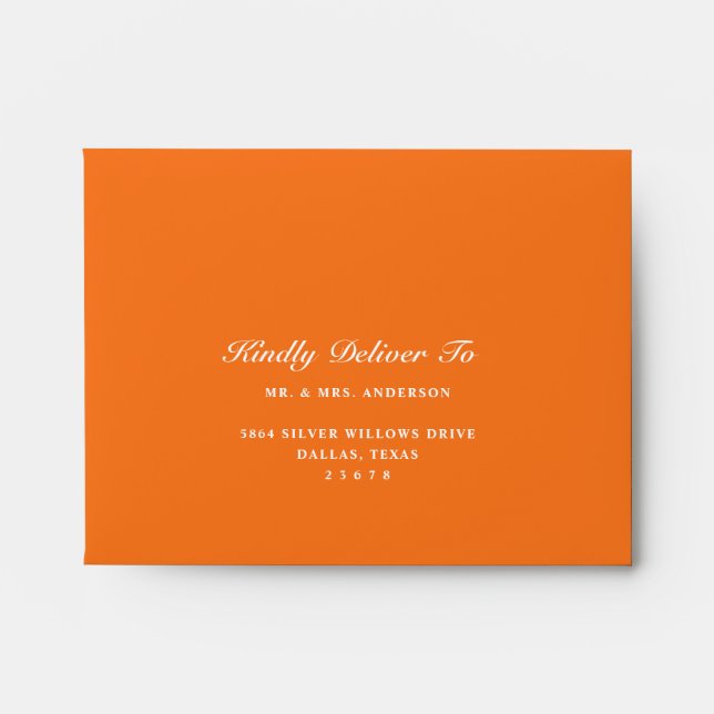 Elegant Script Orange Custom Name Wedding Respond Envelope (Front)