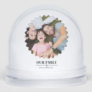 elegant script ''our family'' custom 2photo snowglobe