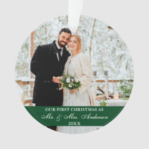 Elegant Script Our First Christmas Green Ornament