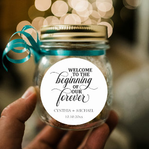 Elegant Script 'our Forever' Wedding Classic Round Sticker