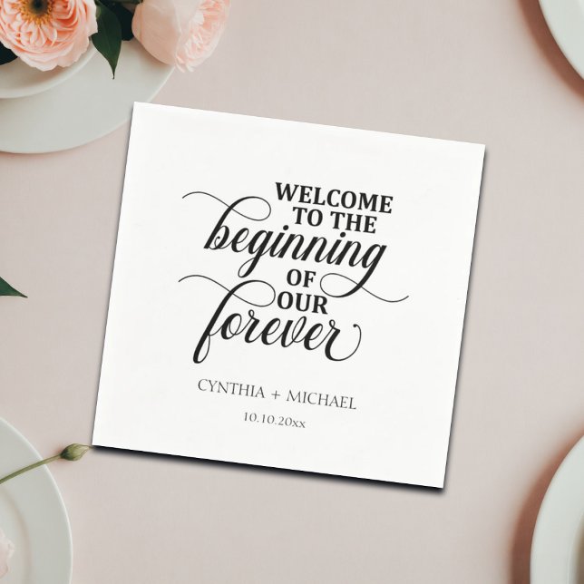 Elegant Script 'our Forever' Wedding Napkin (Creator Uploaded)