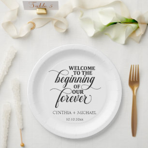 Elegant Script 'our Forever' Wedding Paper Plate