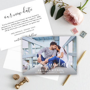 Elegant Script Our New Date Wedding Postponement Save The Date