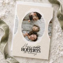 Elegant Script Oval Photo Flat Holiday Card